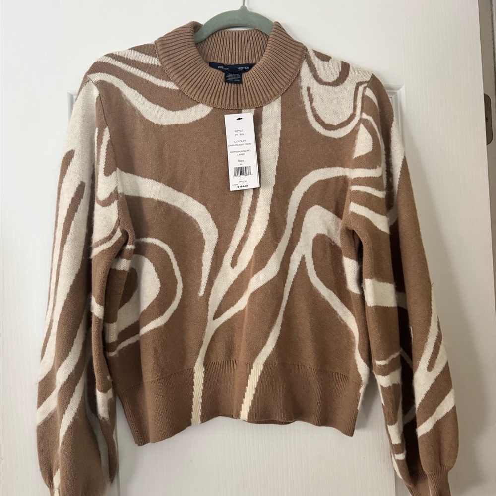 French Connection Brown and Cream Patterned Turtleneck Sweater